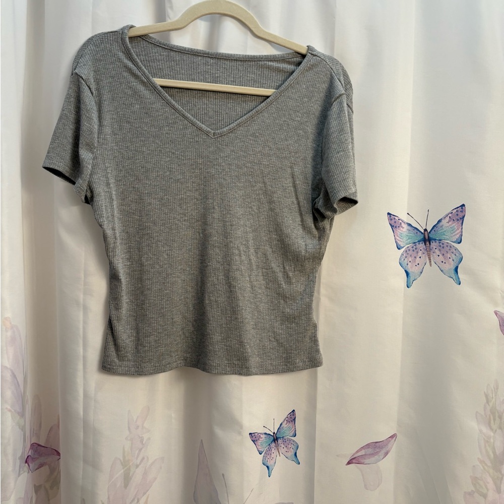 SHEIN Gray Crop Fitted Short Sleeve T-Shirt